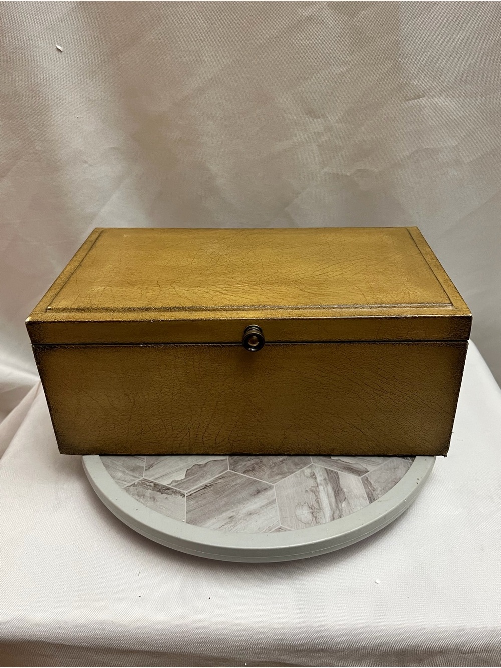 Vintage Elephant Leather Utility Box Gold Black Velvet Lined Storage Box